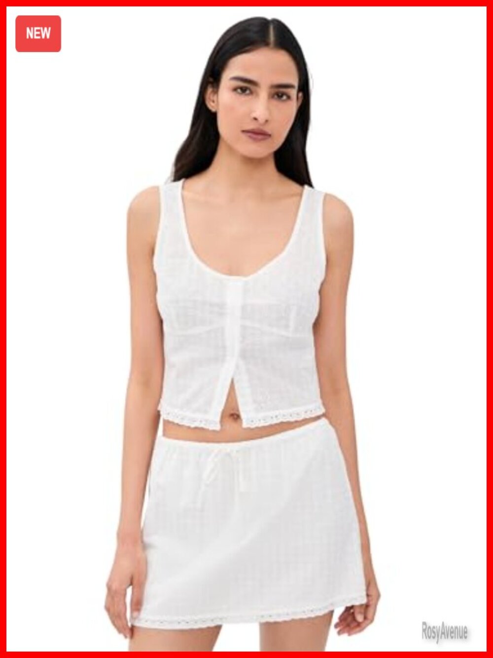 Good American Eyelet Top Sleeveless Button Placket Blouse